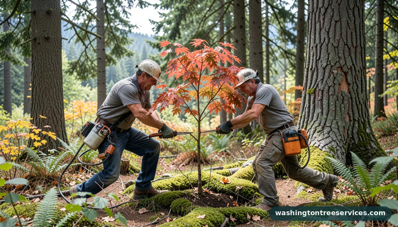 Certified arborists handling pruning coral bark japanese maple in Washington pruning coral bark japanese maple - certified arborists at work in Washington