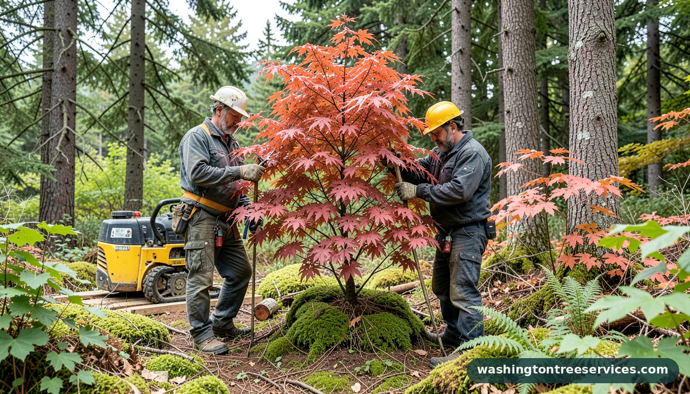 Completed pruning coral bark japanese maple project by Washington Tree Services pruning coral bark japanese maple - completed tree work by Washington Tree Services