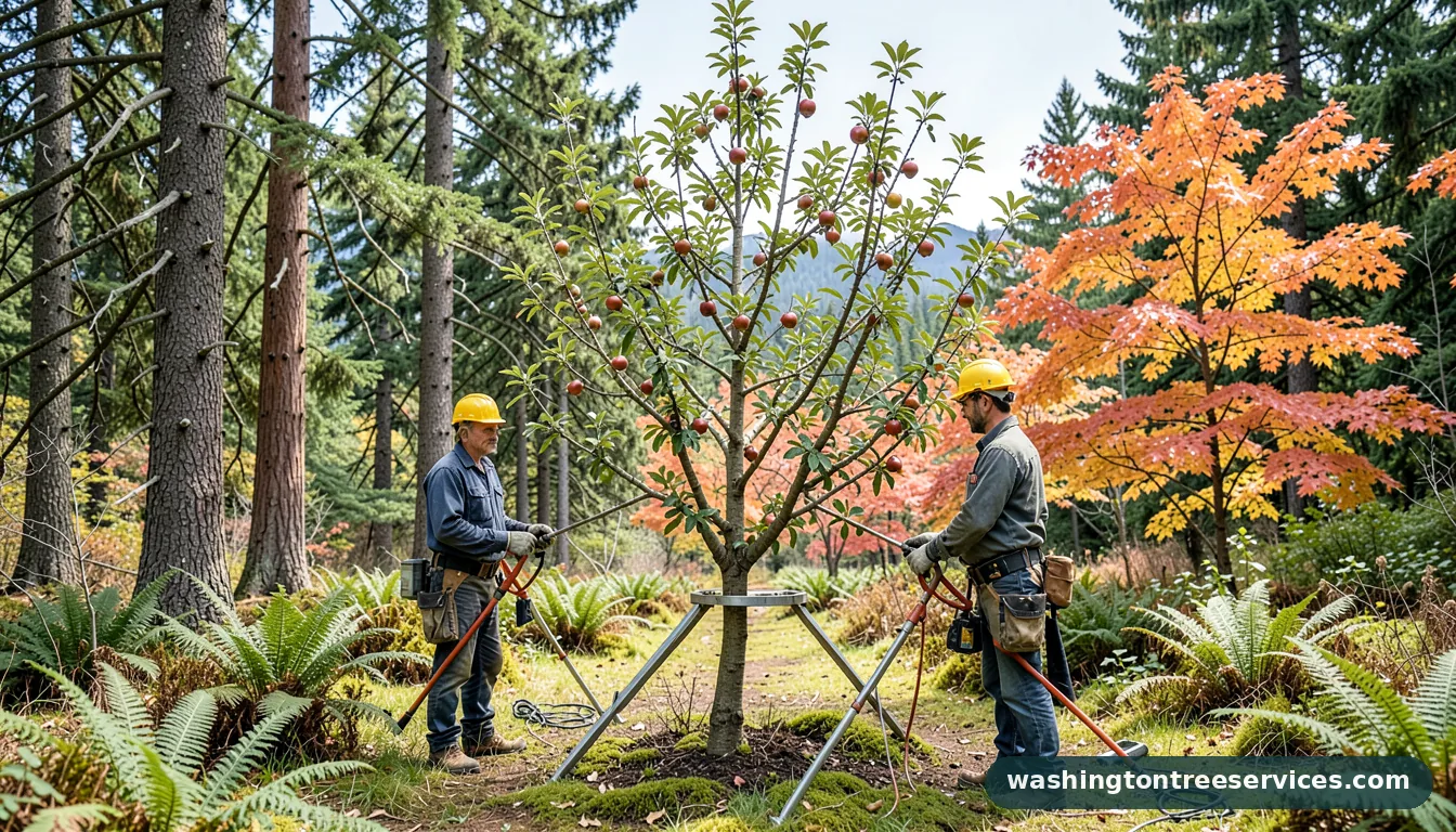 pruning espalier apple tree - tree service equipment and crew in Washington