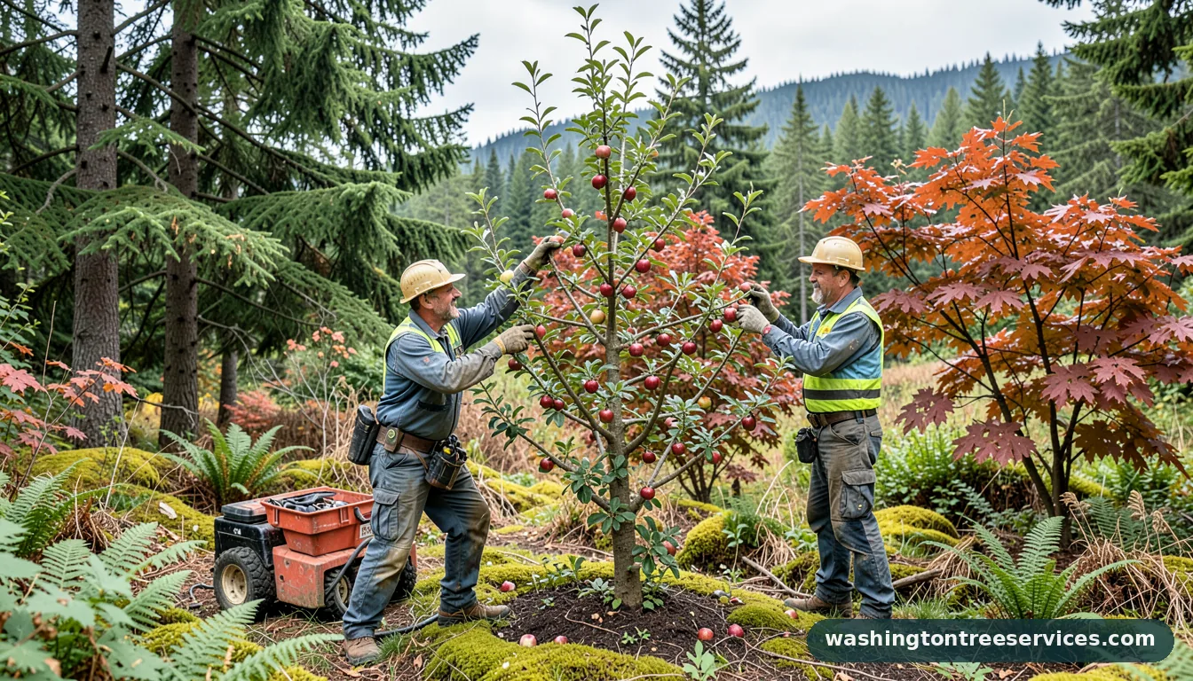 pruning espalier apple tree - completed tree work by Washington Tree Services