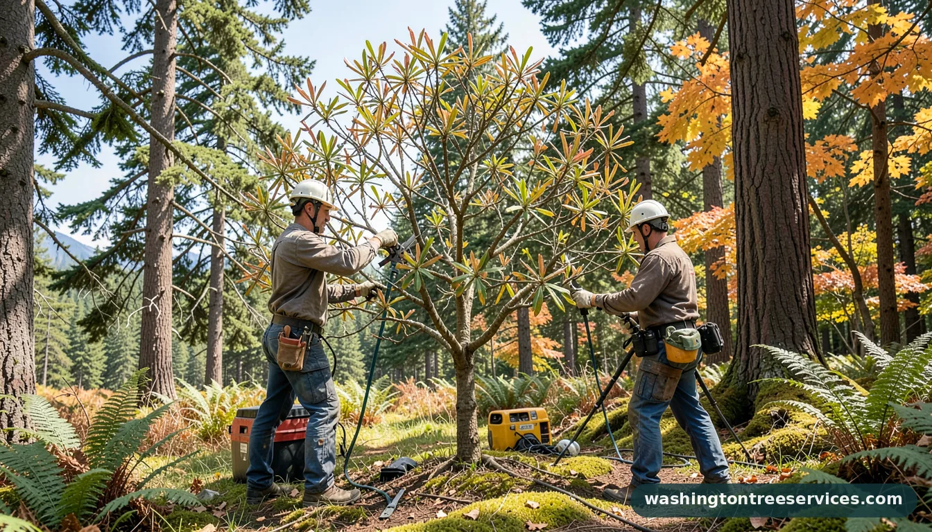 pruning eucryphia tree - certified arborists at work in Washington