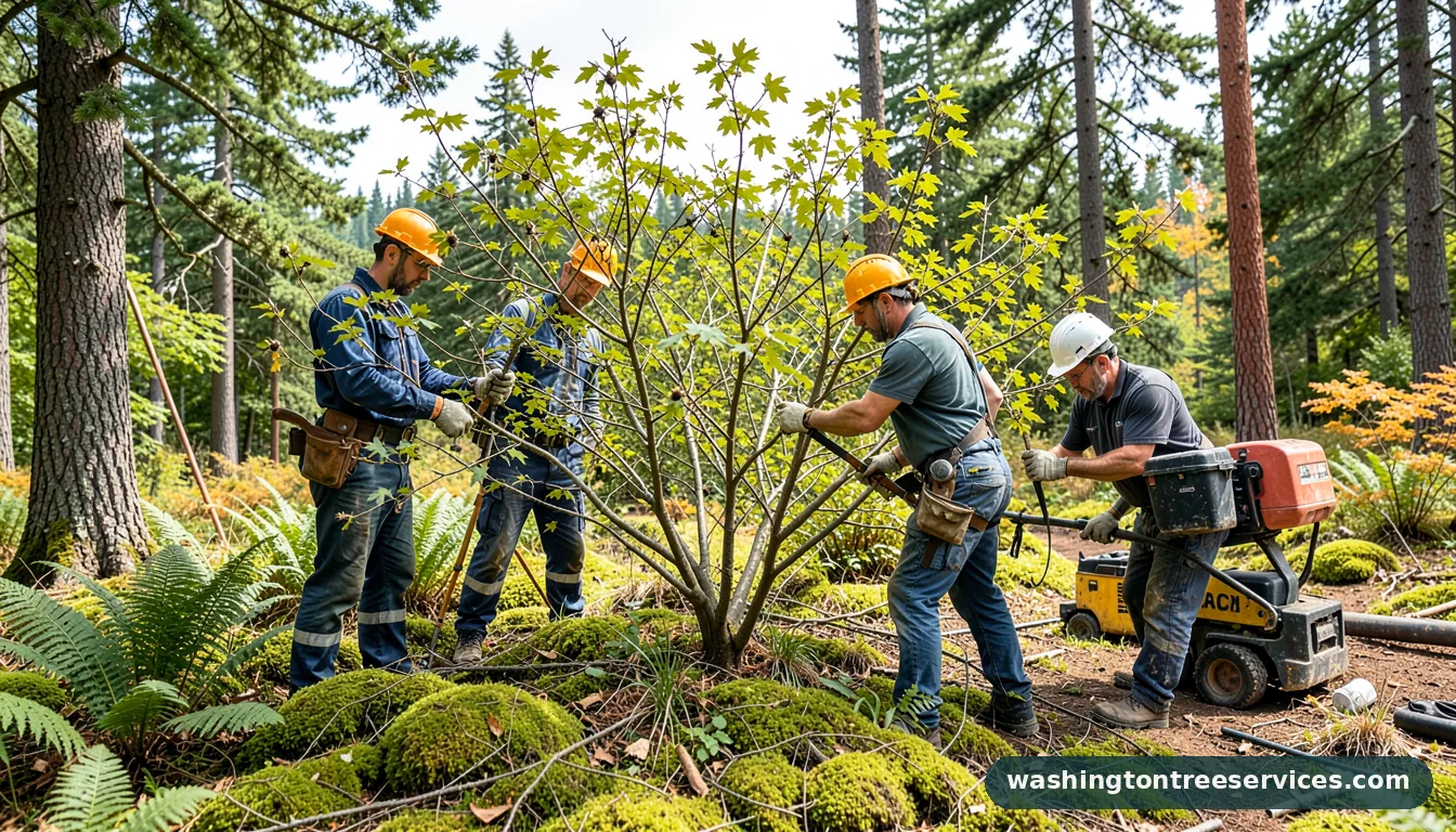 pruning hawthorn trees - tree service equipment and crew in Washington