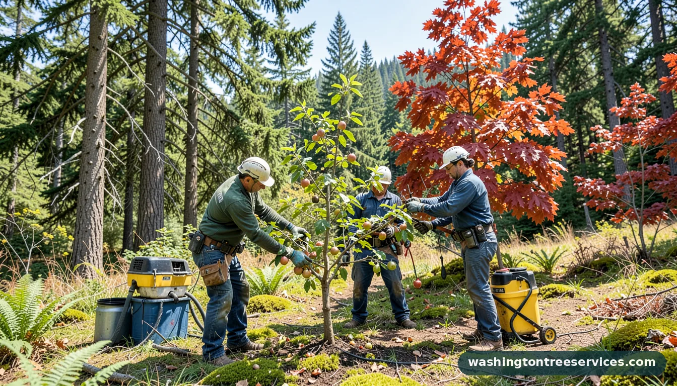 Certified arborists handling pruning old fruit trees in Washington pruning old fruit trees - certified arborists at work in Washington
