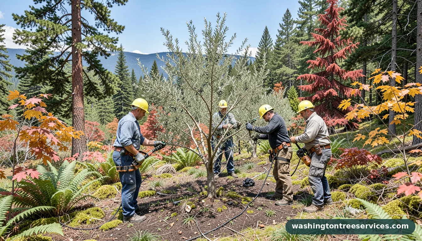 pruning olive trees - tree service equipment and crew in Washington