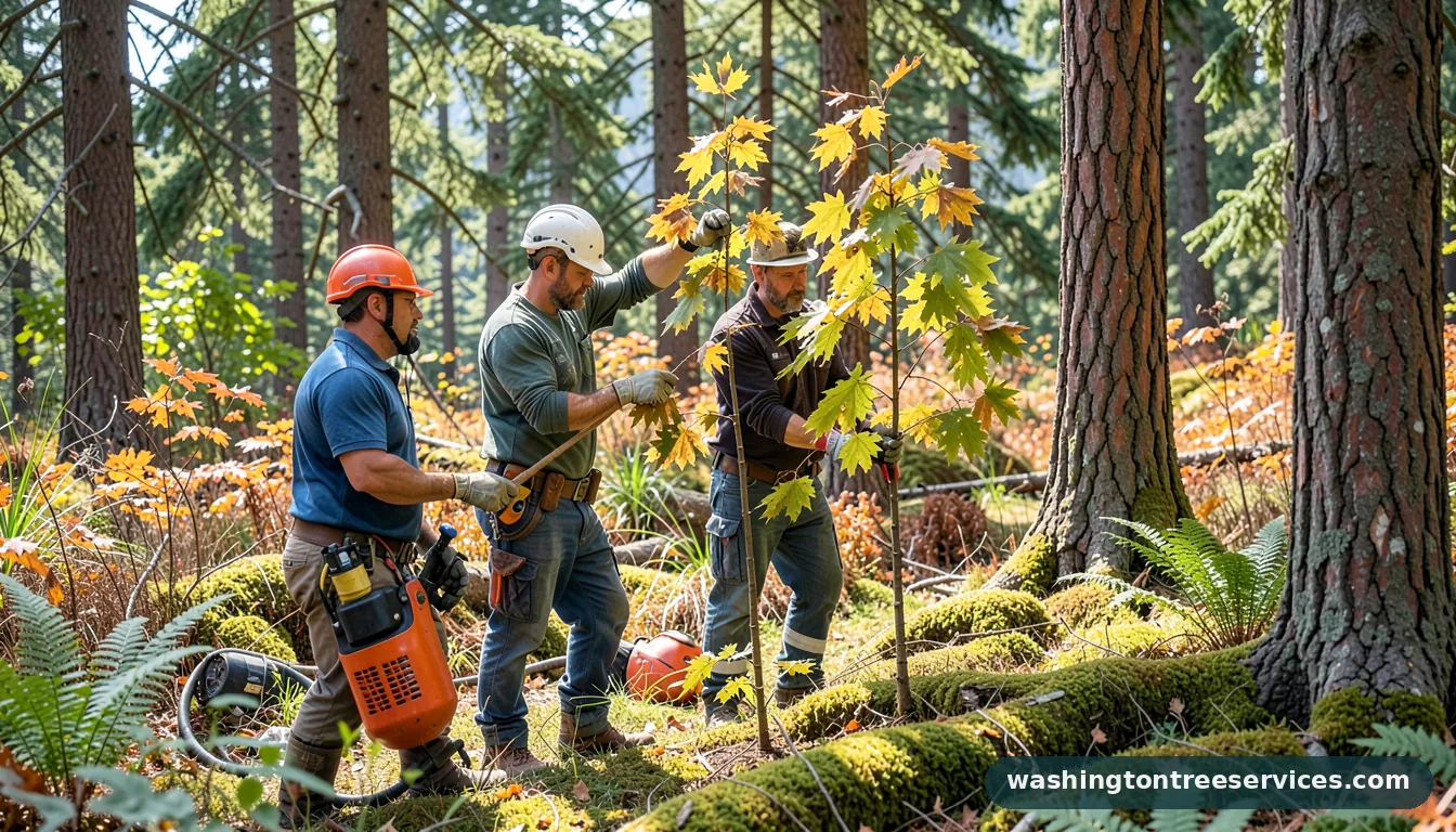 pruning small maple trees - tree service equipment and crew in Washington