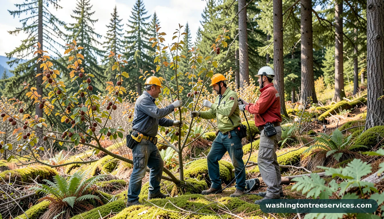 pruning stone fruit trees - tree service equipment and crew in Washington