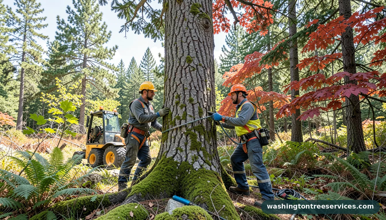 remove moss from tree trunk - tree service equipment and crew in Washington