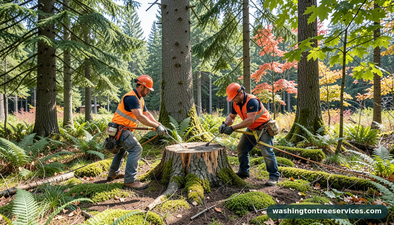 removing a tree stump - tree service equipment and crew in Washington