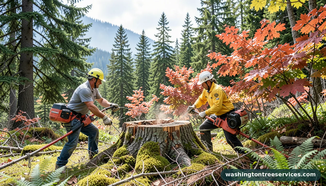 Certified arborists handling removing large tree stump in Washington removing large tree stump - certified arborists at work in Washington