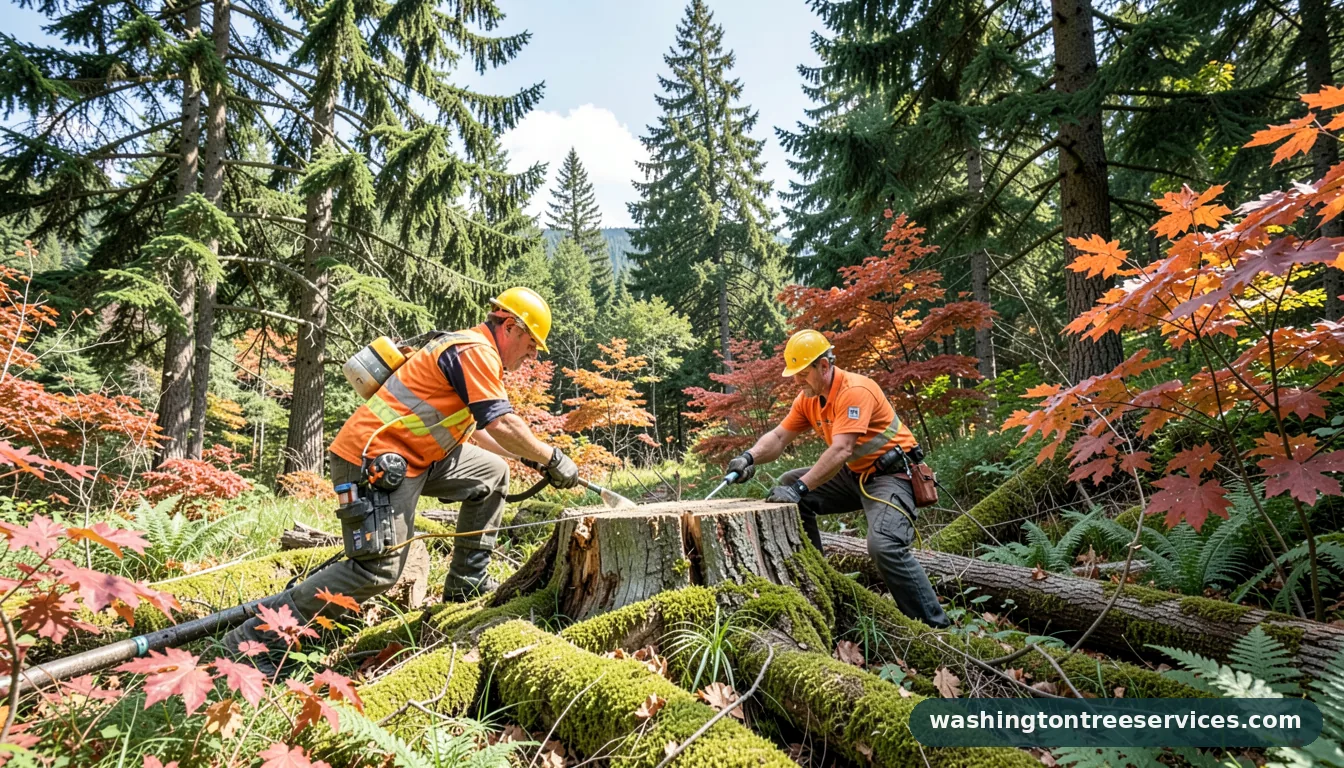 Professional equipment for removing large tree stump in Washington removing large tree stump - tree service equipment and crew in Washington