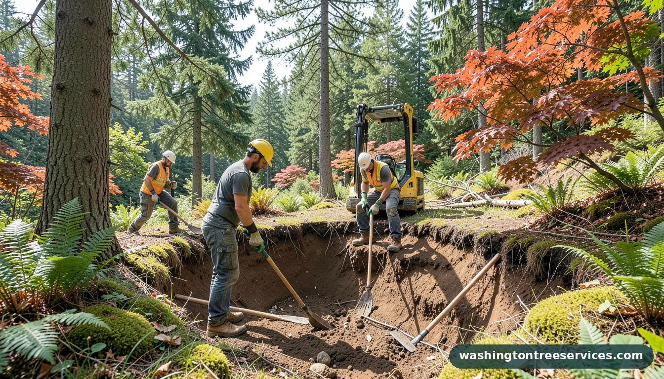 Completed root collar excavation project by Washington Tree Services root collar excavation - completed tree work by Washington Tree Services