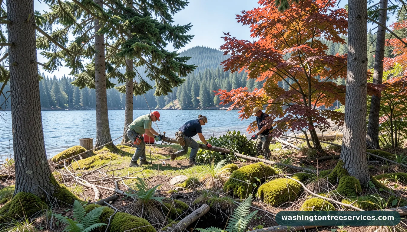 Completed shoreline tree service project by Washington Tree Services shoreline tree service - completed tree work by Washington Tree Services