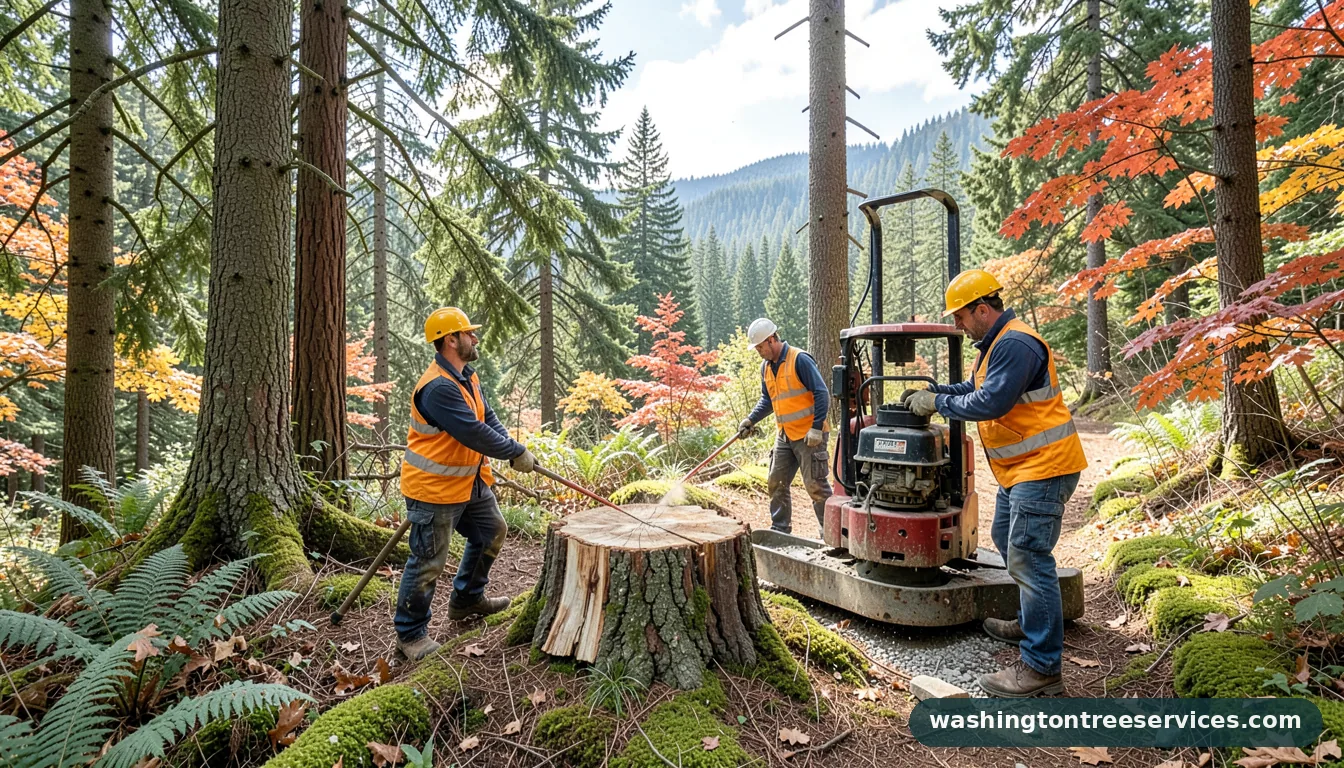 Certified arborists handling stump grinder price in Washington stump grinder price - certified arborists at work in Washington