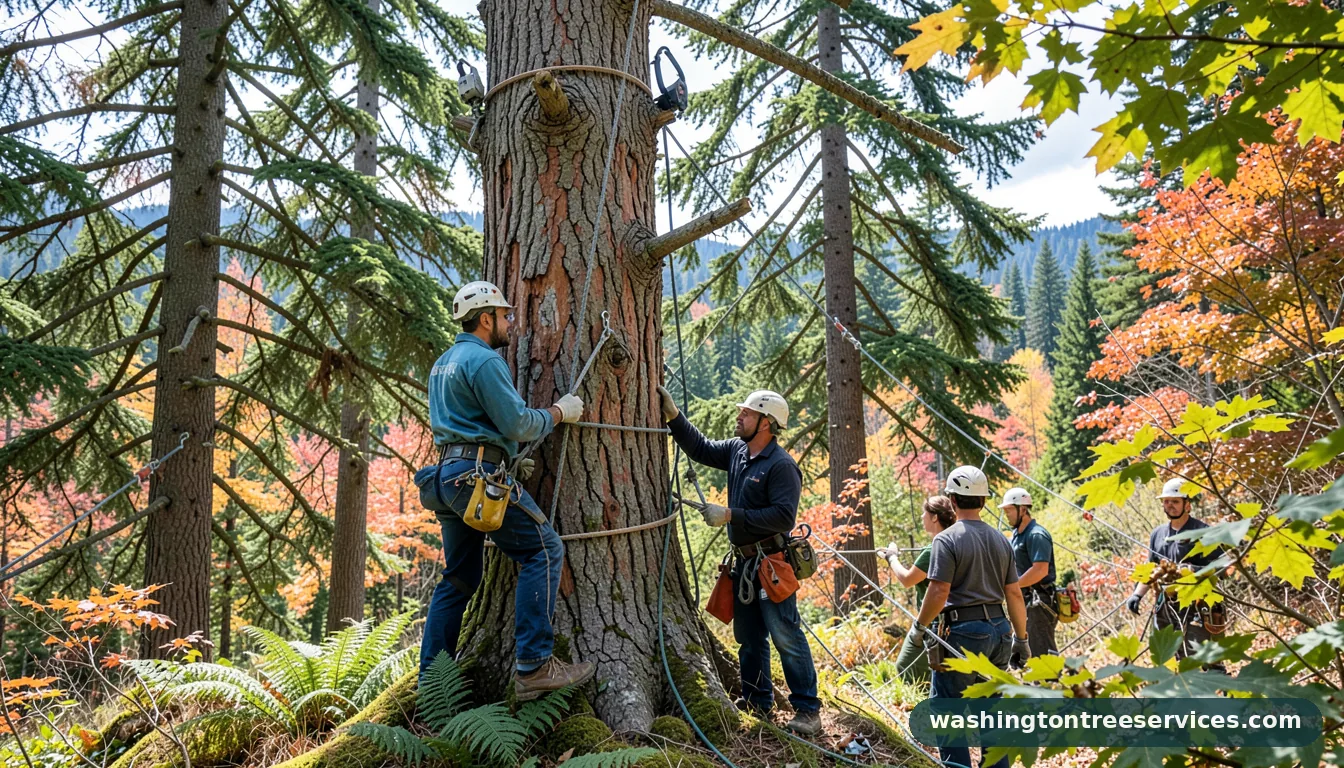 Certified arborists handling tree climbing arborist in Washington tree climbing arborist - certified arborists at work in Washington