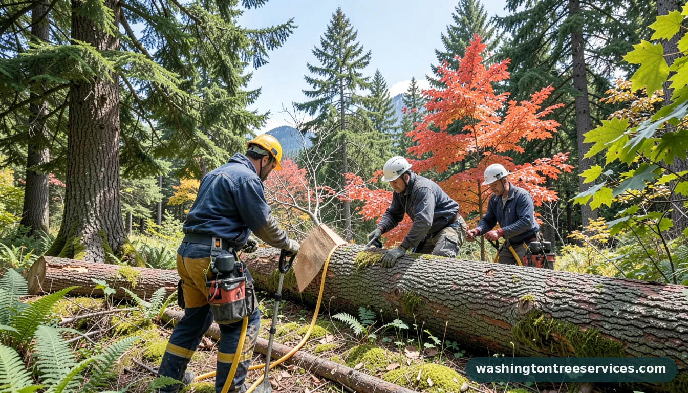 Certified arborists handling tree felling techniques in Washington tree felling techniques - certified arborists at work in Washington