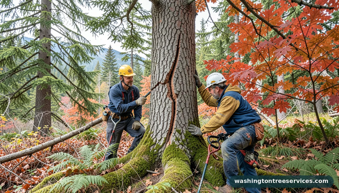 tree has a crack in the trunk - certified arborists at work in Washington
