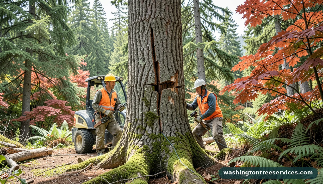 tree has a crack in the trunk - completed tree work by Washington Tree Services