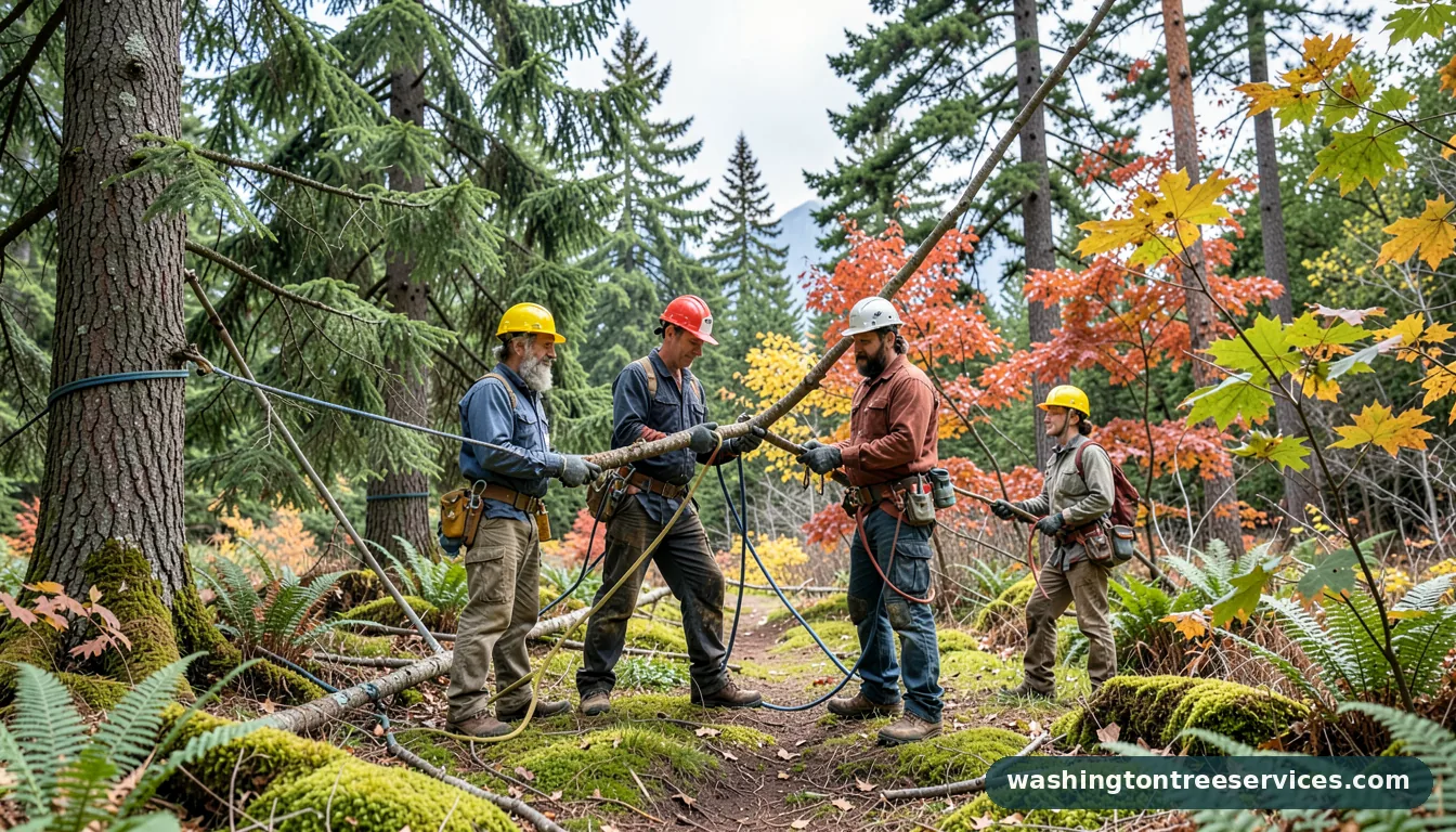 Certified arborists handling tree limb rigging in Washington tree limb rigging - certified arborists at work in Washington