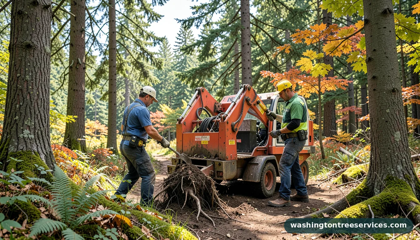 tree roots removal machine - certified arborists at work in Washington