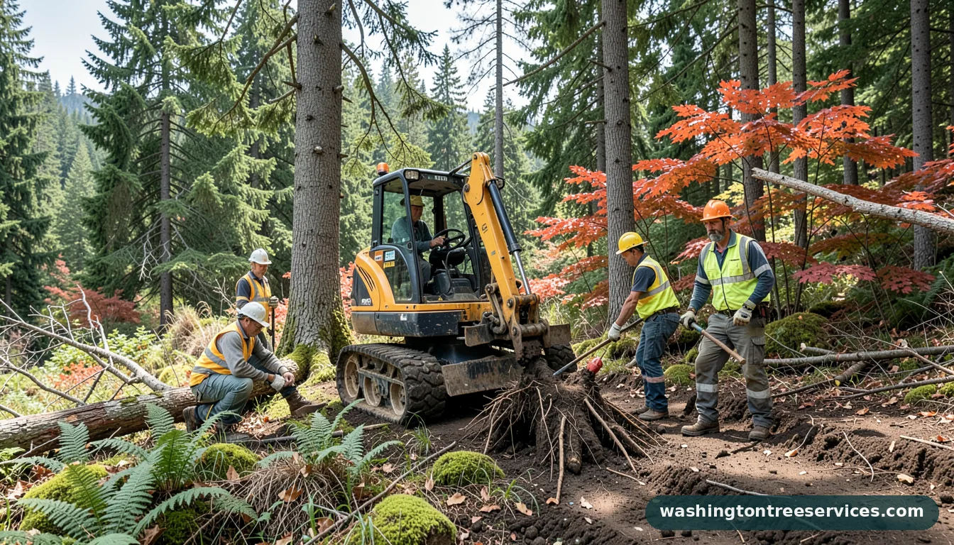 tree roots removal machine - tree service equipment and crew in Washington