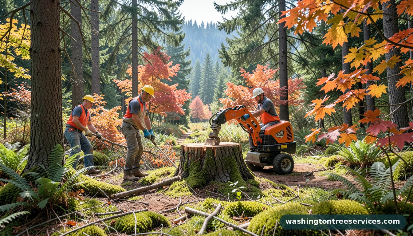 tree stump grinder rental - certified arborists at work in Washington