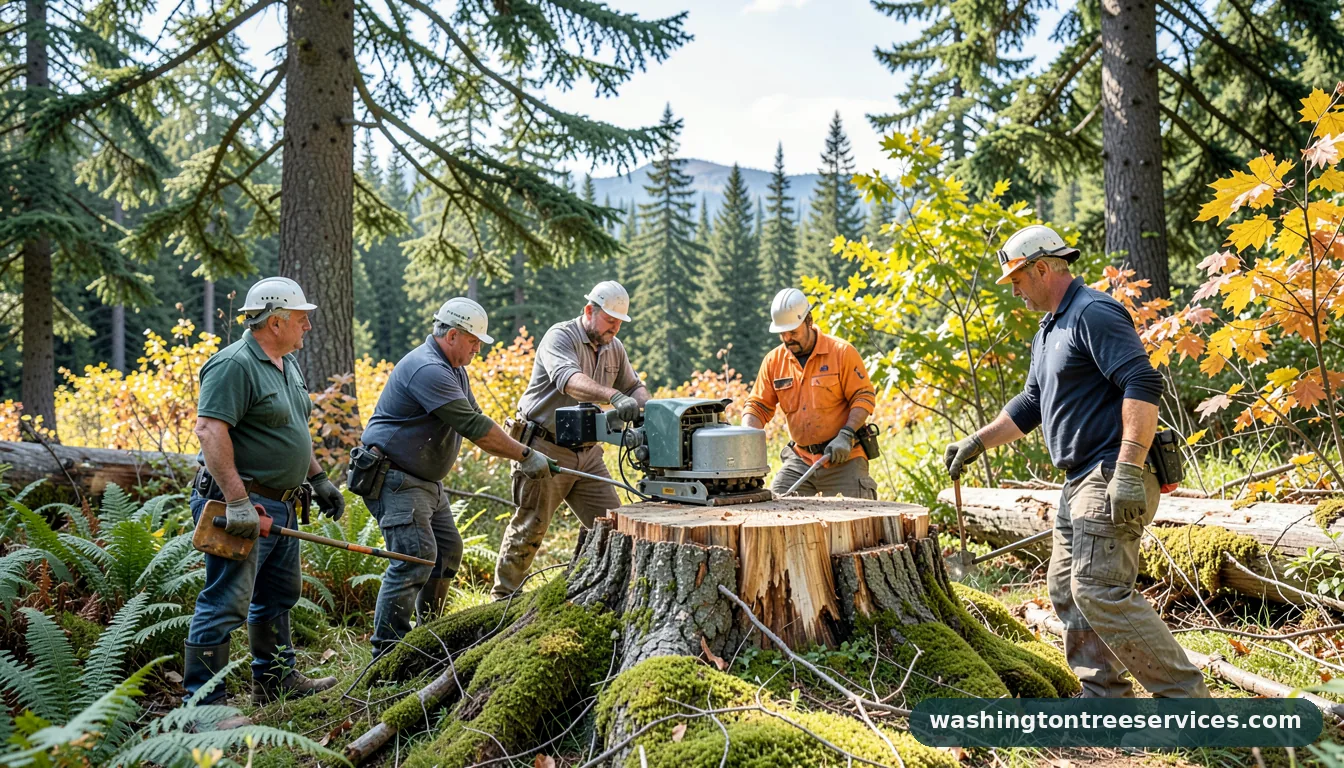 tree stump grinder - certified arborists at work in Washington