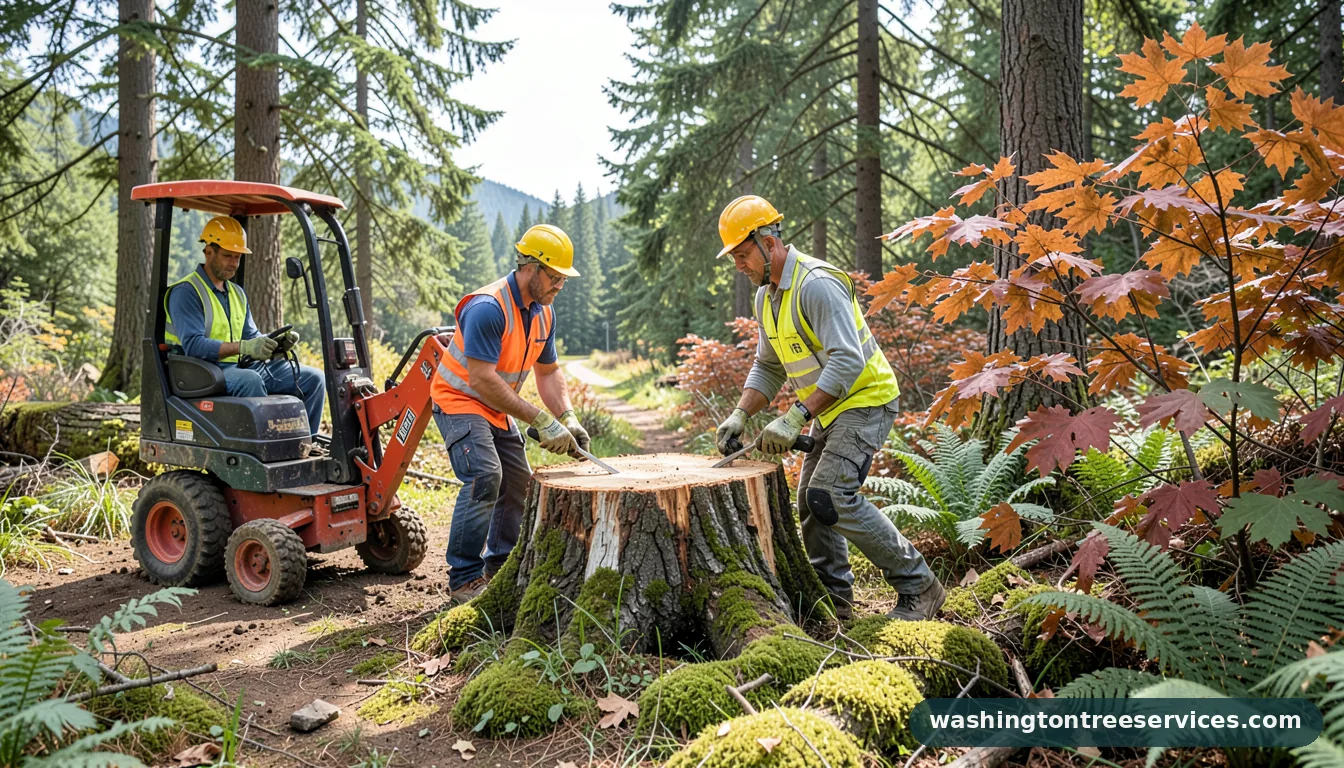 tree stump grinder - tree service equipment and crew in Washington