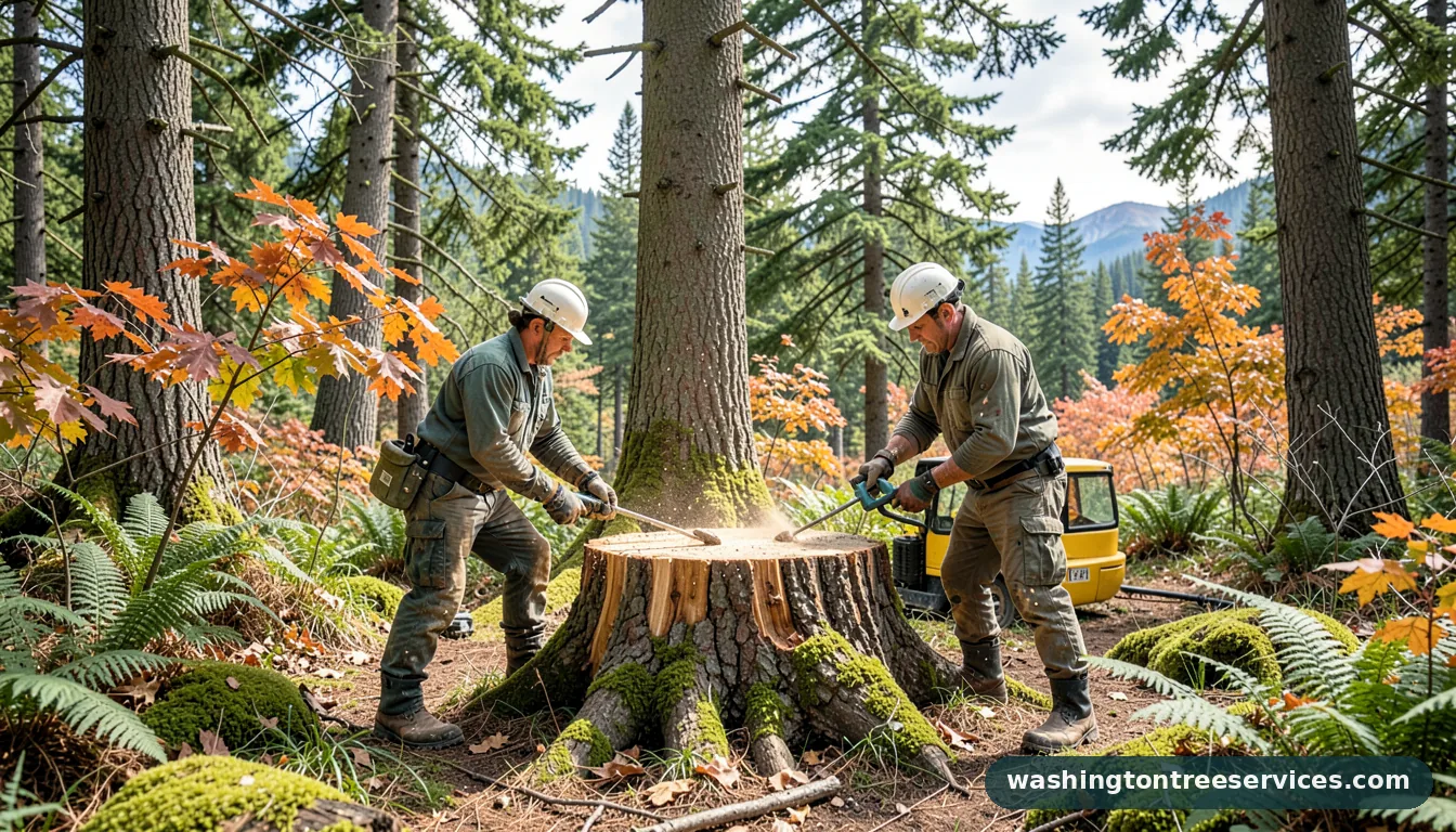 tree stump grinding - certified arborists at work in Washington