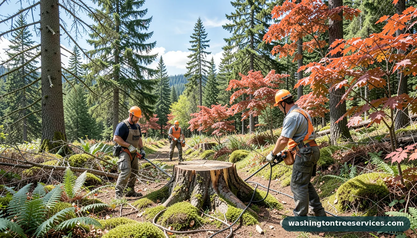 Certified arborists handling tree stump killer in Washington tree stump killer - certified arborists at work in Washington