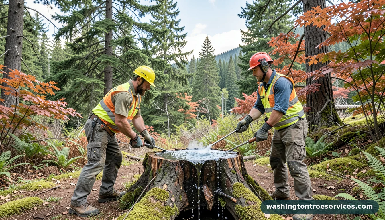 tree stump leaking water - tree service equipment and crew in Washington
