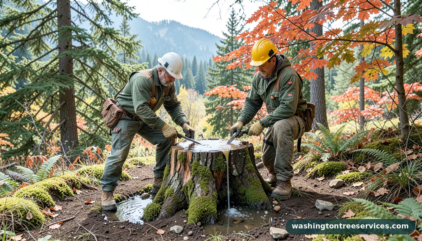 tree stump leaking water - completed tree work by Washington Tree Services