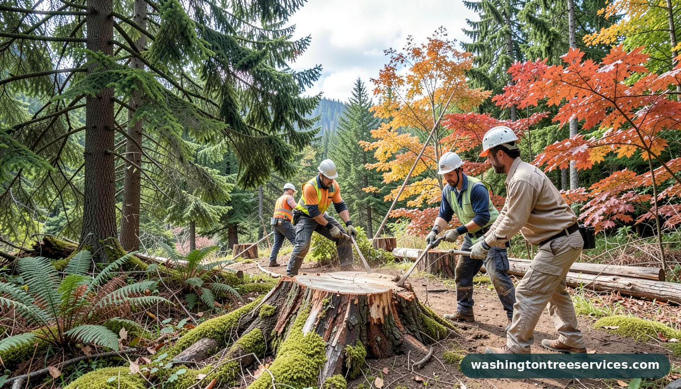 Certified arborists handling tree stump removal acid in Washington tree stump removal acid - certified arborists at work in Washington