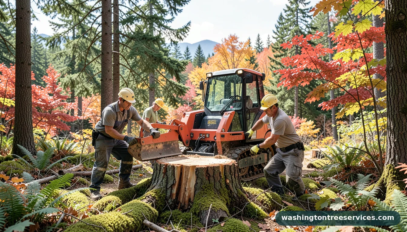 tree stump removal machine - certified arborists at work in Washington