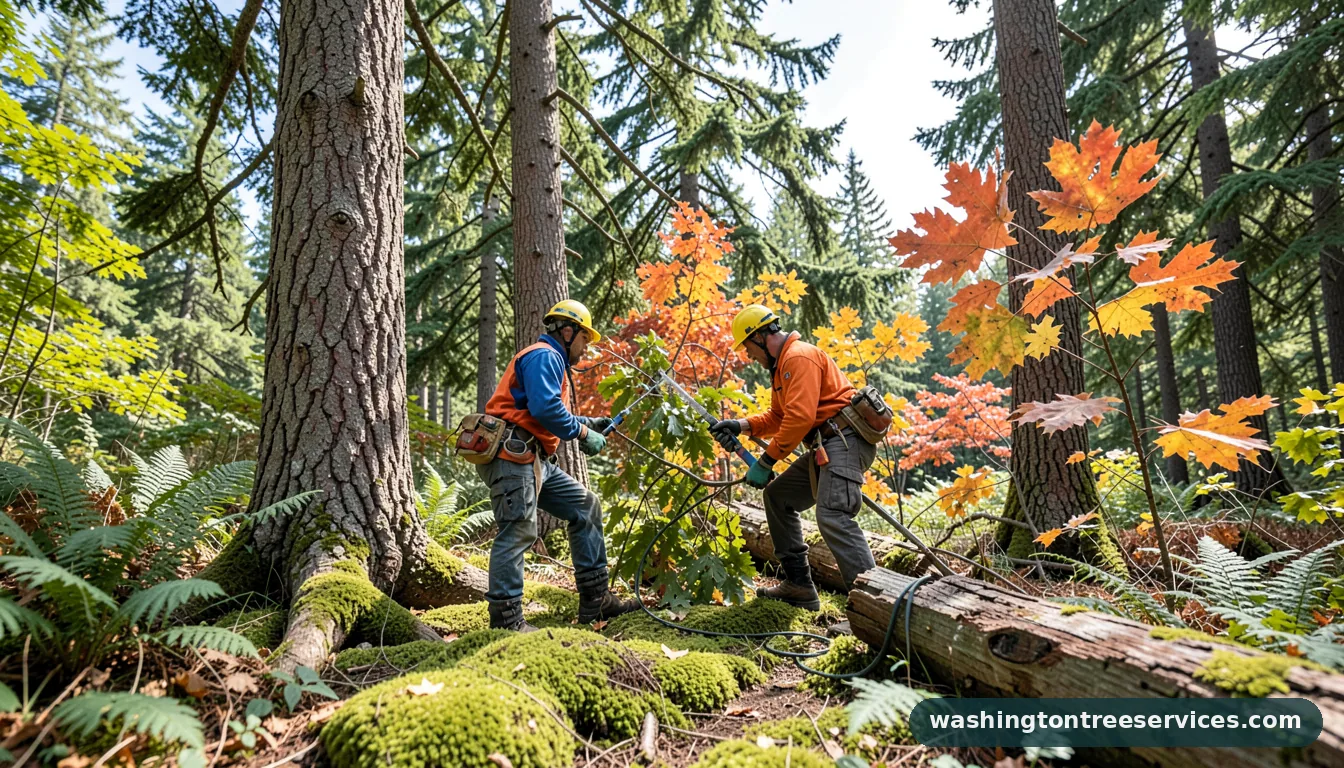 Certified arborists handling tree trimming cost calculator in Washington tree trimming cost calculator - certified arborists at work in Washington