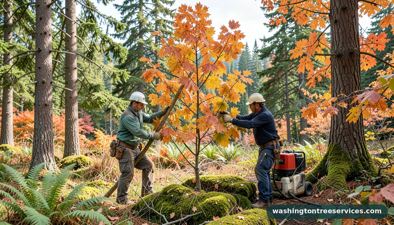 Professional equipment for trim maple tree in fall in Washington trim maple tree in fall - tree service equipment and crew in Washington