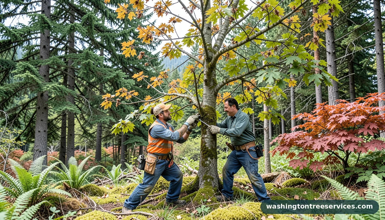 trimming a cherry tree - certified arborists at work in Washington