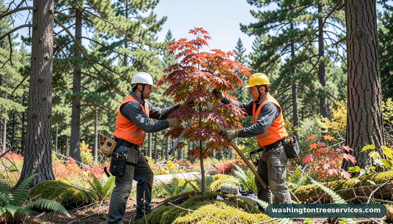 trimming a japanese maple - certified arborists at work in Washington