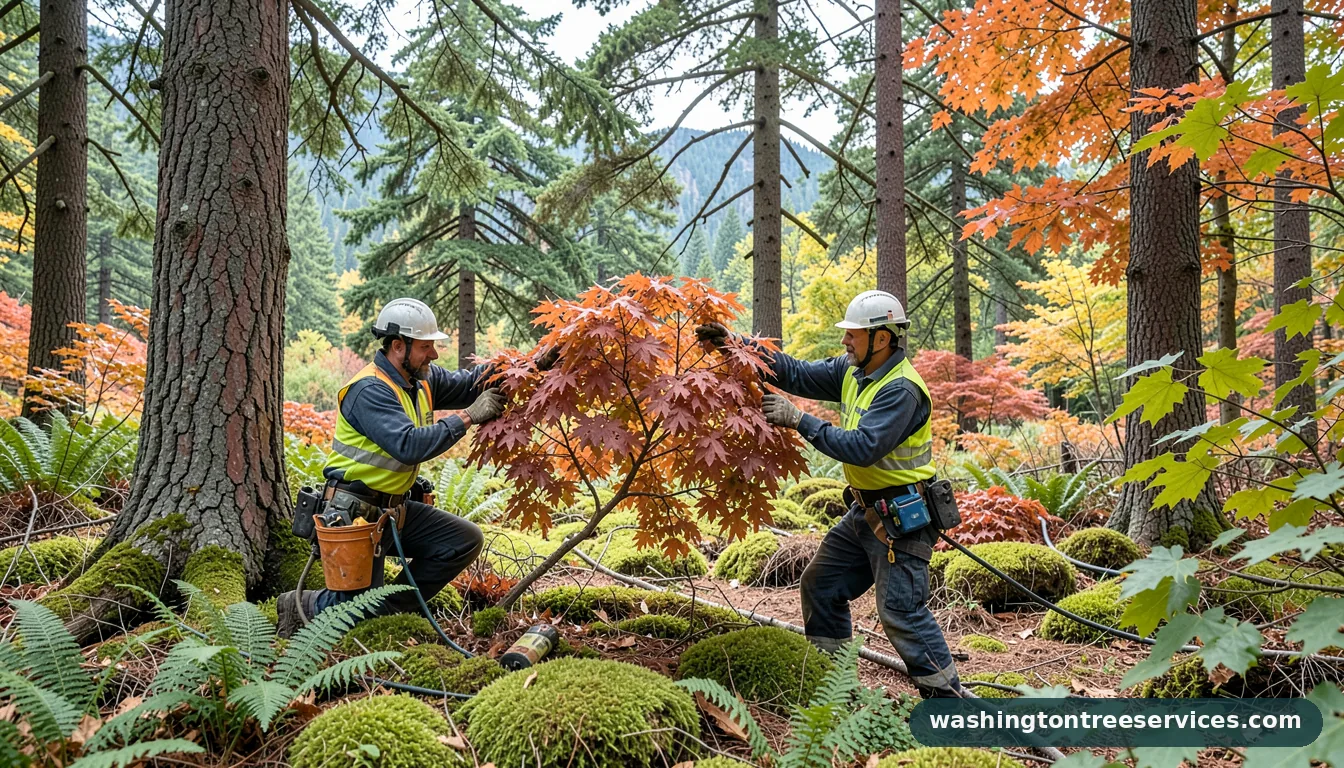 trimming a japanese maple - tree service equipment and crew in Washington