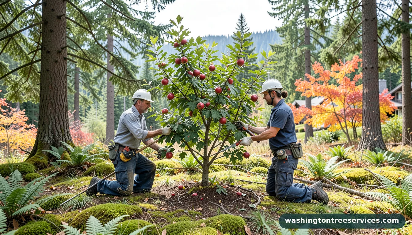 Completed trimming a pomegranate tree project by Washington Tree Services trimming a pomegranate tree - completed tree work by Washington Tree Services