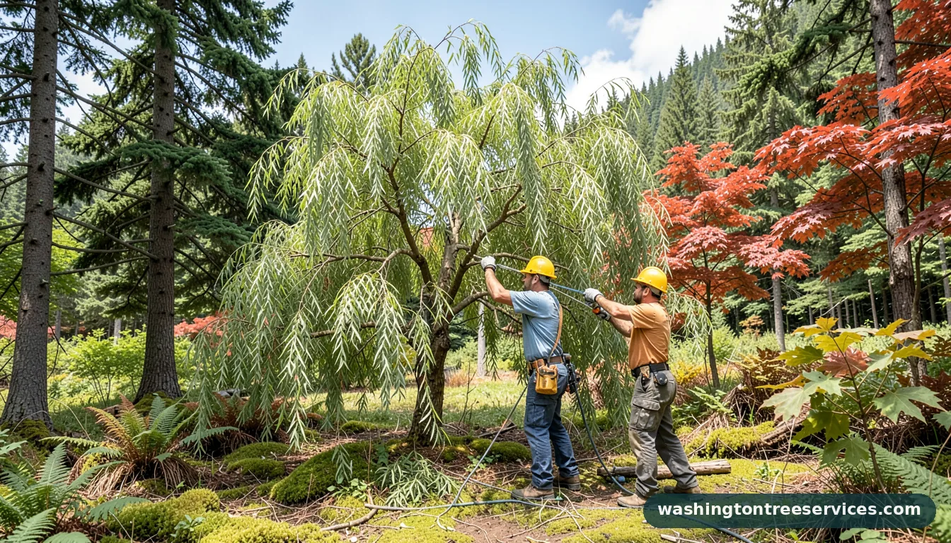 trimming a willow tree - certified arborists at work in Washington