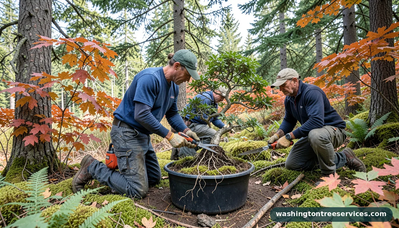 trimming bonsai roots - completed tree work by Washington Tree Services