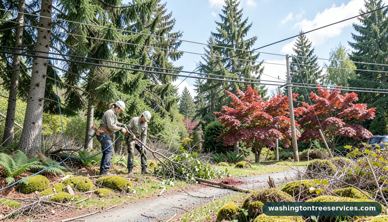 trimming branches near power lines - completed tree work by Washington Tree Services
