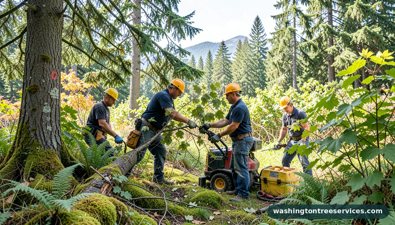 trimming dogwoods - tree service equipment and crew in Washington