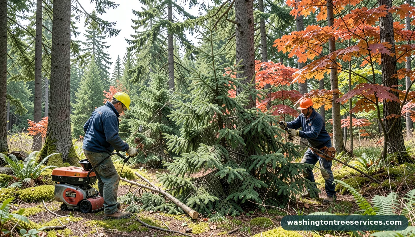 Certified arborists handling trimming fir trees in Washington trimming fir trees - certified arborists at work in Washington