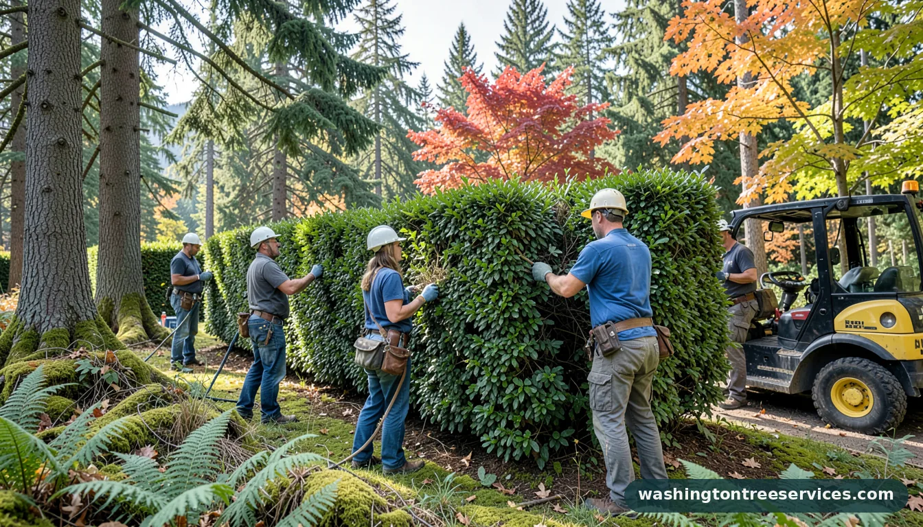 trimming high hedges - certified arborists at work in Washington