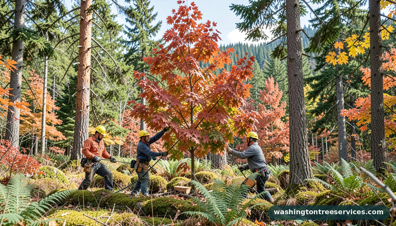 trimming maple trees in fall - certified arborists at work in Washington