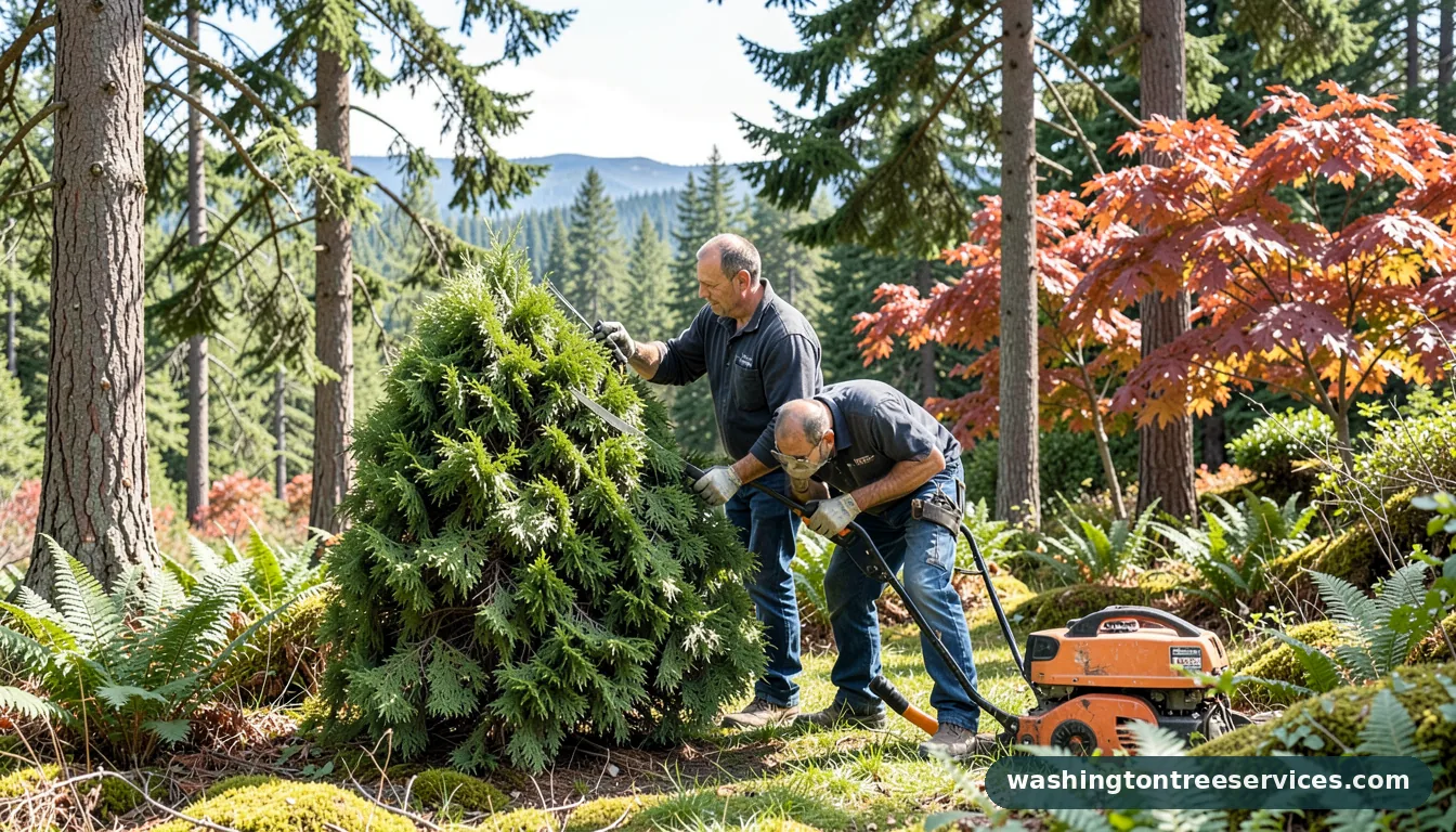Completed trimming thuja project by Washington Tree Services trimming thuja - completed tree work by Washington Tree Services