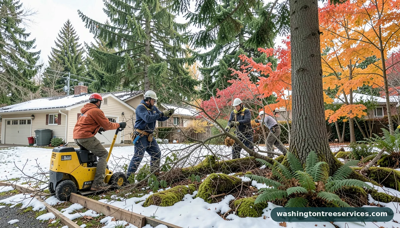 trimming tree branches in winter - completed tree work by Washington Tree Services