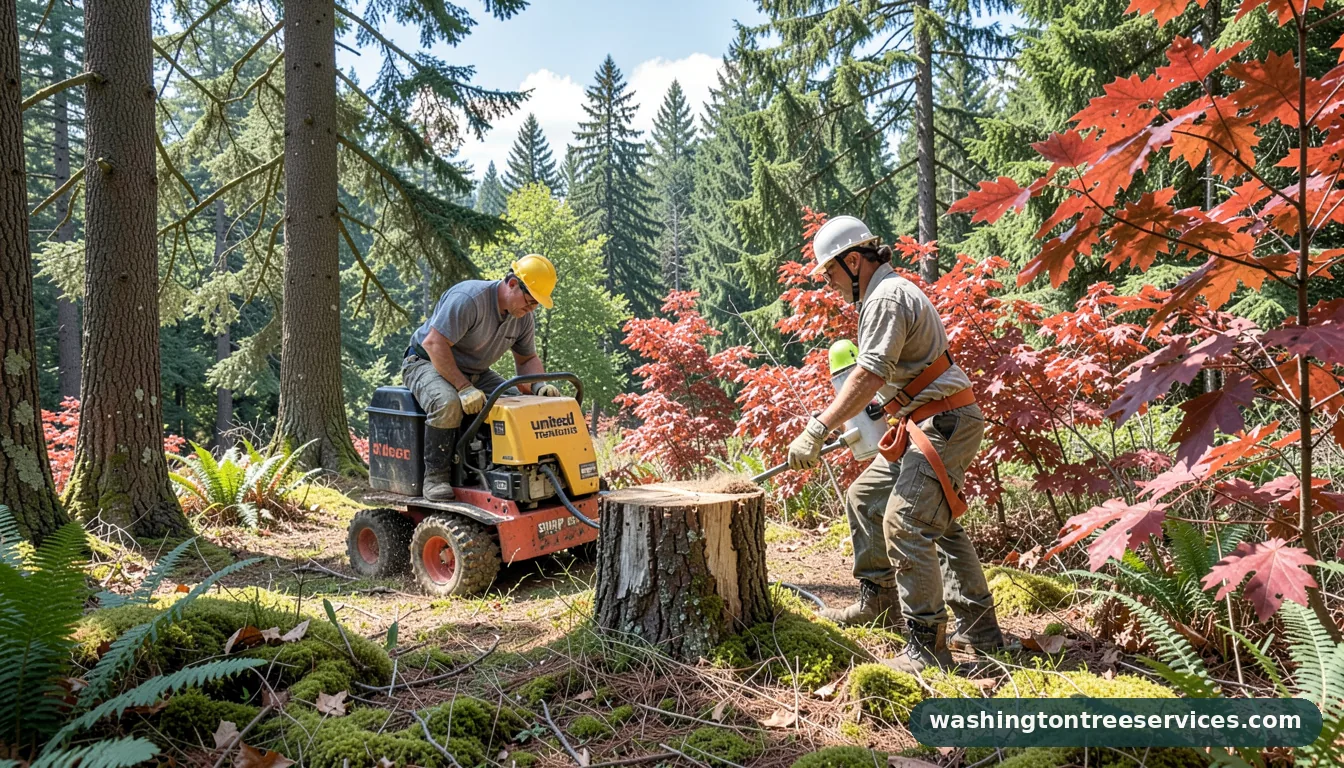 united rentals stump grinder - certified arborists at work in Washington