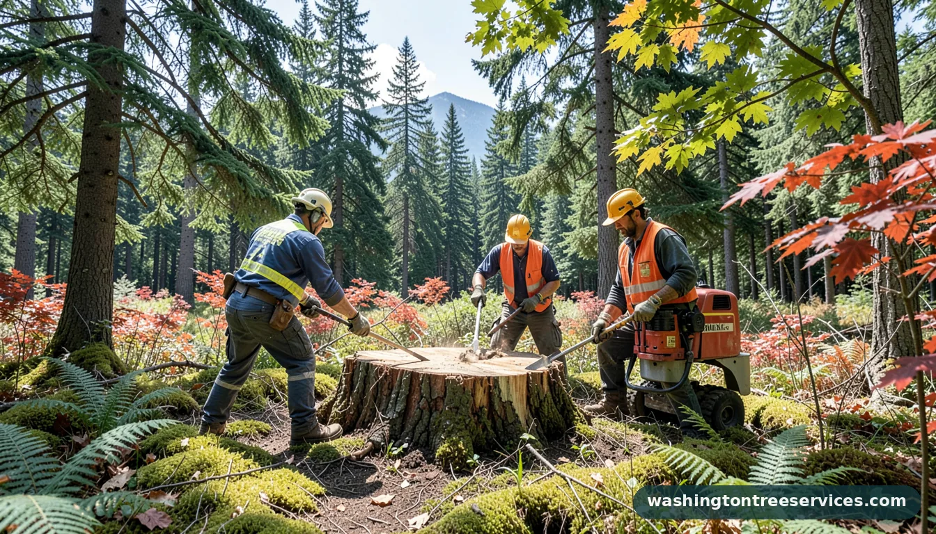 Certified arborists handling uproot tree stump in Washington uproot tree stump - certified arborists at work in Washington